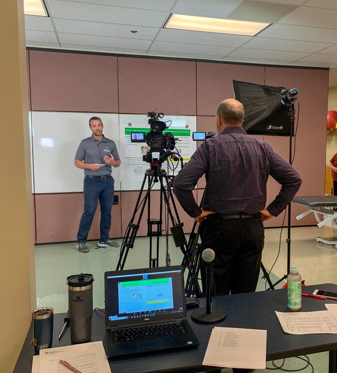 With Hersh at the camera, Moore discusses dietary recommendations for burn patients.