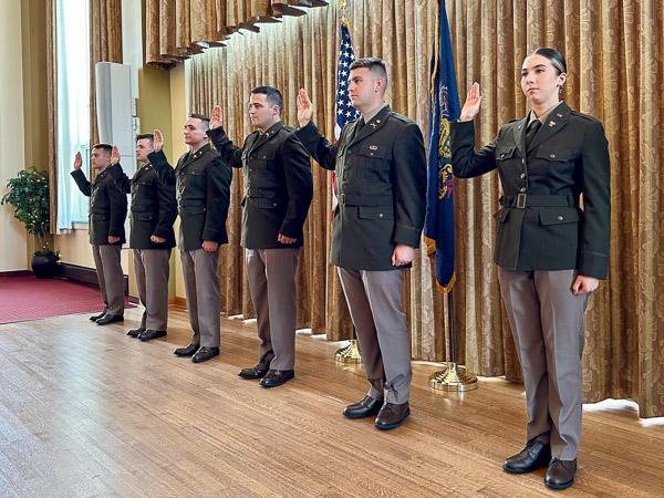 Taking their oath of office are (from left) Adam T. Roe, Trent D. Martin, Jesse D. Laird V, Michael A. Kustanbauter, Connor J. Houser and Gabrielle J. Debolt.