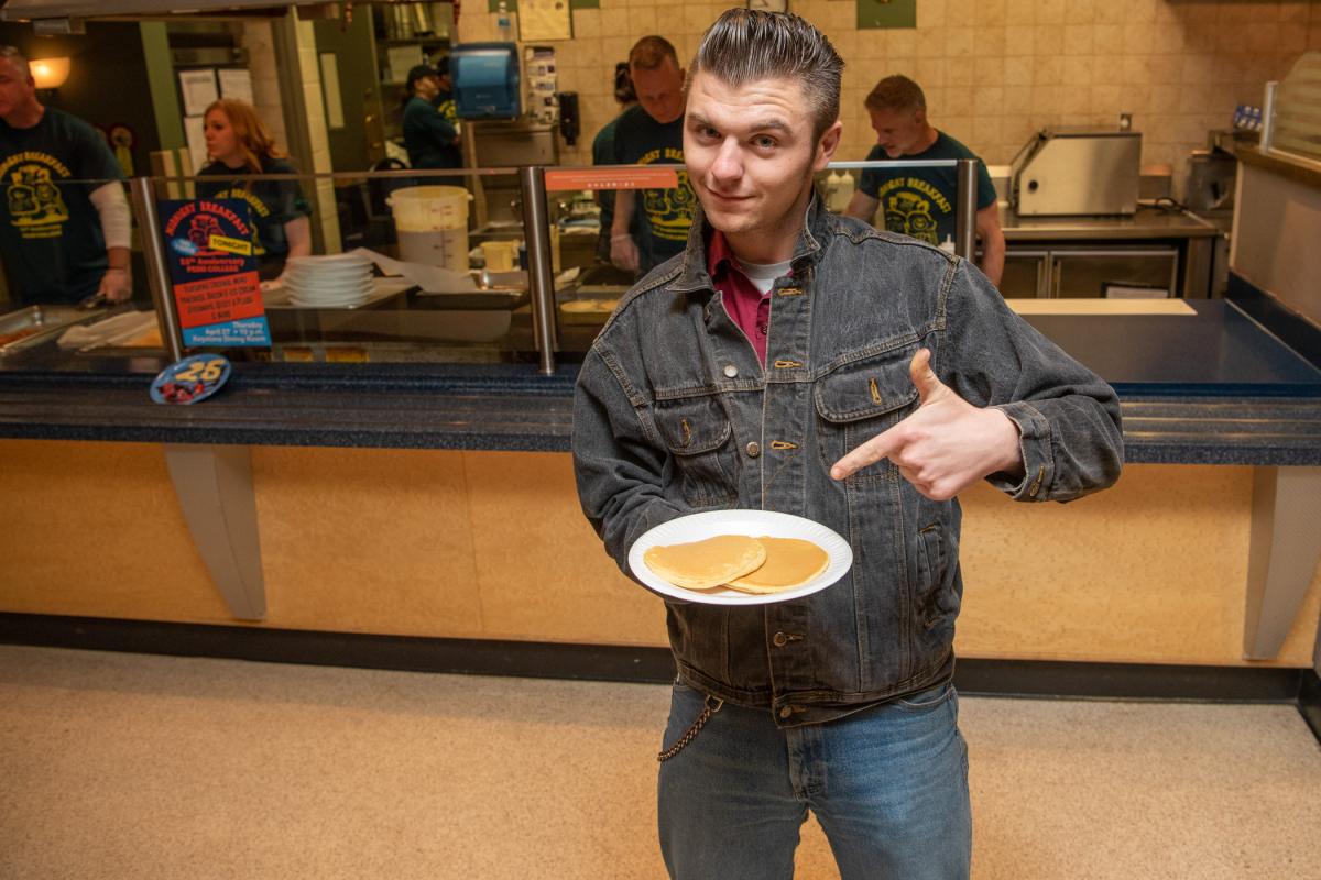Even “Elvis” is in the pancake house! (Dylan Francis Ceschini is lead vocal of “PCT Elvis and the Band,” winners of the 2023 Penn College Star competition. The East Freedom resident is enrolled in automotive technology.)
