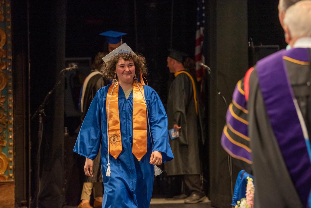 ... and Skylar Blaker, who successfully pursued a welding technology diploma, strolls assuredly toward her prize.