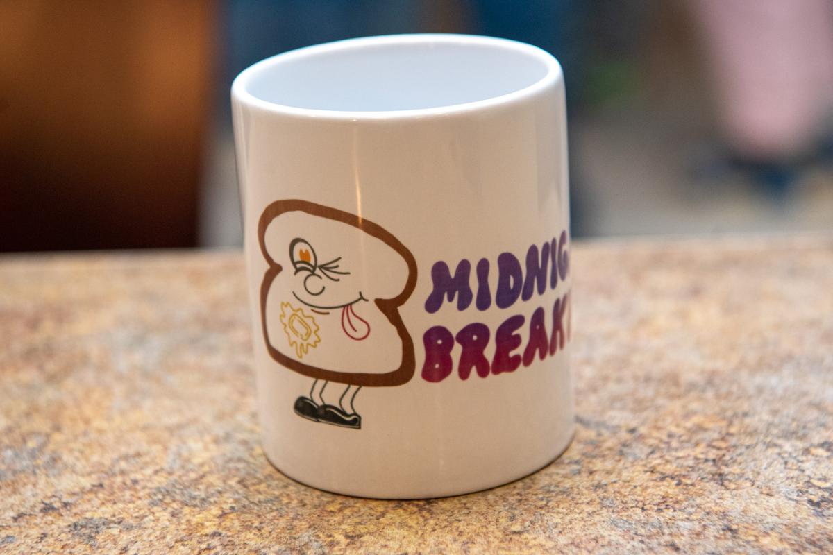 Another giveaway of the evening: coffee mugs featuring various characters from the Midnight Breakfast T-shirt 