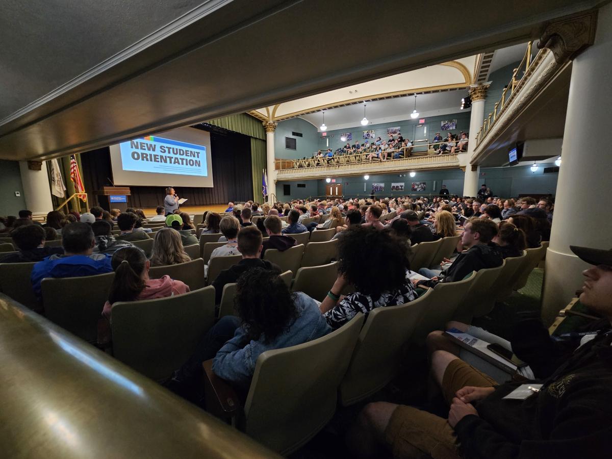 Allison Bressler Grove, director of student engagement, reads the Penn College Land Acknowledgement that pays tribute to Indigenous peoples for their stewardship of the historical territory on which the campus lies.