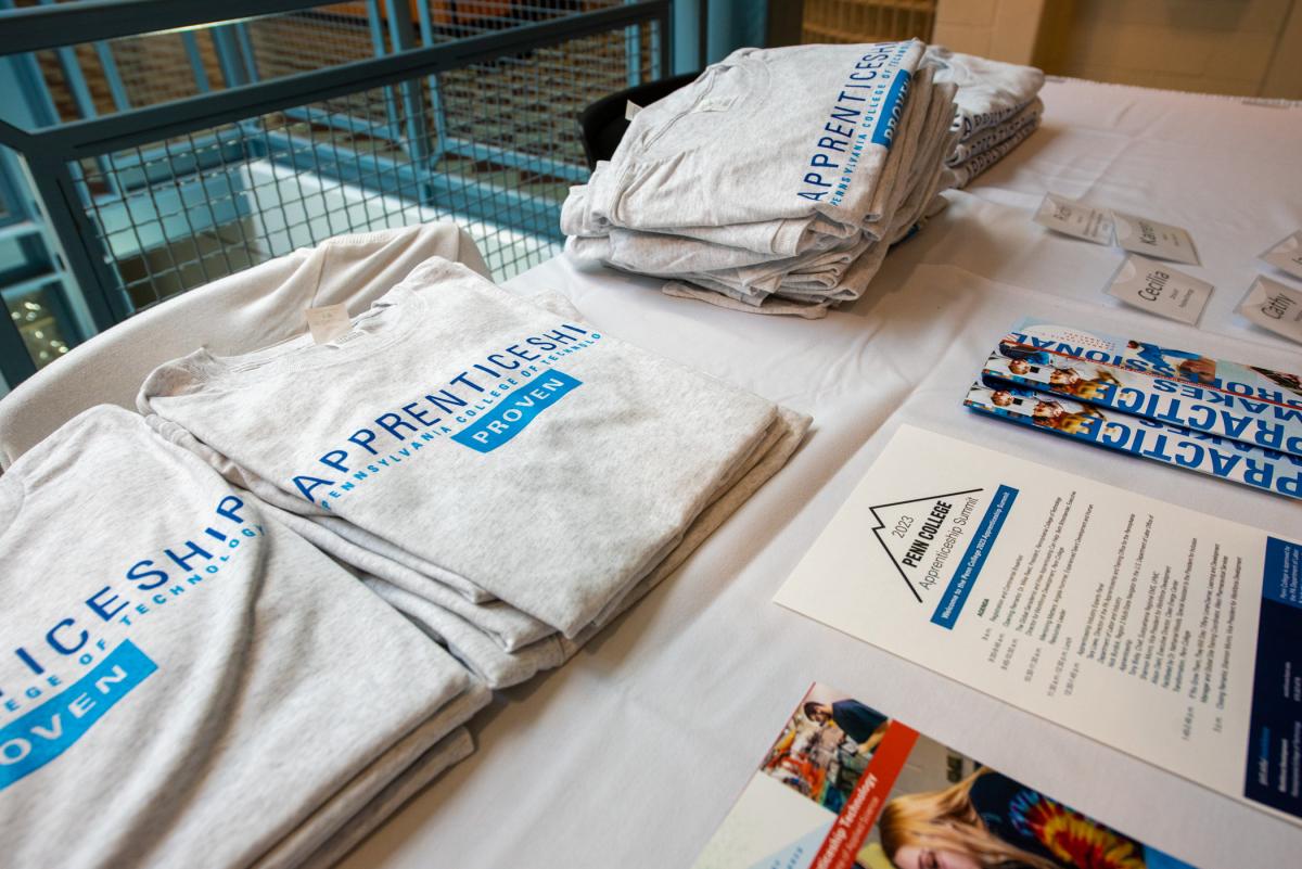 Apprenticeship swag greeted registrants at the information table.