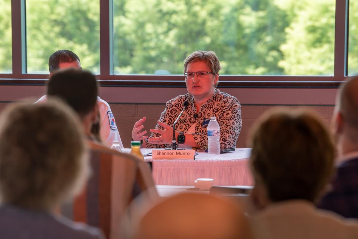 Shannon M. Munro, vice president for workforce development, participates in the after-lunch panel discussion. She also offered closing remarks in a presentation titled “The Future of Apprenticeship as a Skills Gap Solution.”