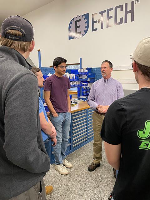John M. Estep, founder and president of E-Tech Industrial Corp. provides a tour of the Troy-based manufacturer for members of Pennsylvania College of Technology’s Baja SAE team. Estep – a 1974 mechanical drafting alumnus of Penn College predecessor institution Williamsport Area Community College – is a longtime supporter of his alma mater. E-Tech recently became a platinum-level sponsor of the Baja team with a $5,000 donation.