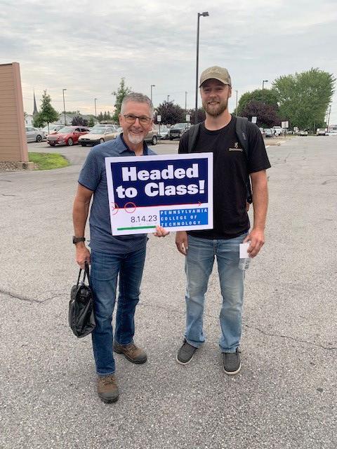 Eager to begin fall classes are Kenneth E. Welker Jr. (left), instructor of plumbing and heating, and Mavrick J. Farabaugh, a building automation engineering technology student from Carroltown.