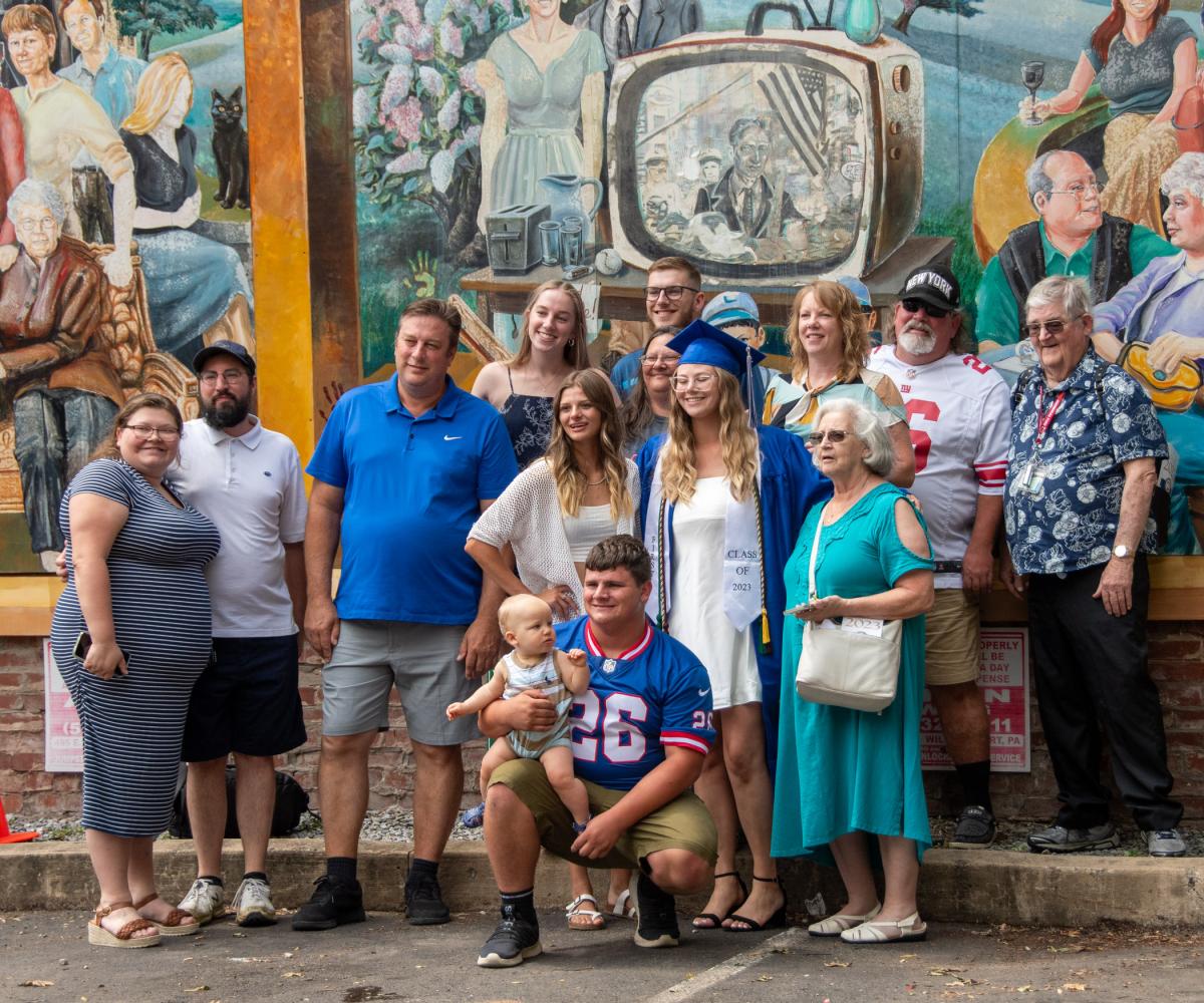 A family almost blends with its after-party surroundings.