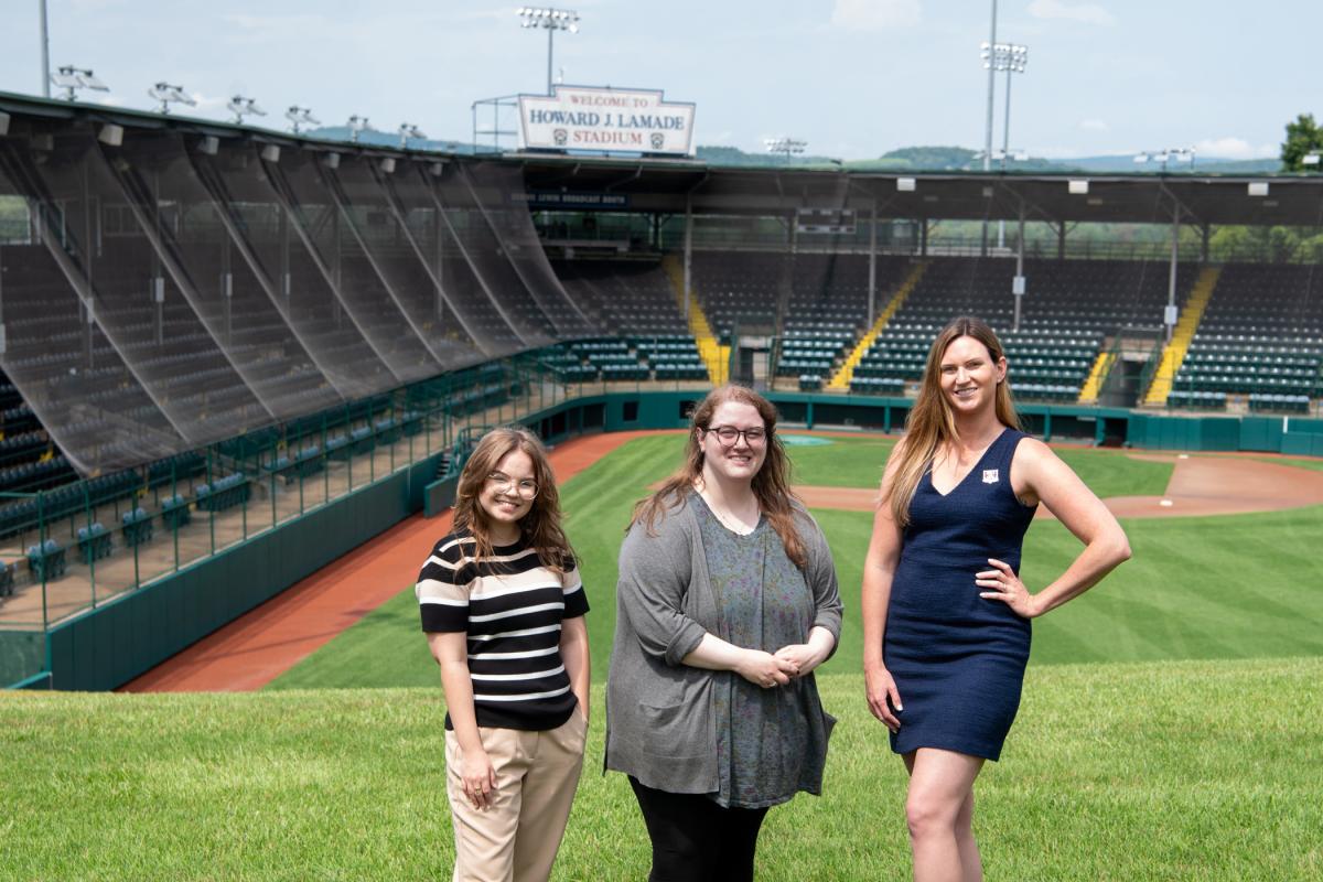 Little League International’s Creative Department features three Pennsylvania College of Technology graduates: (from left) Natalie K. Lincalis, Danielle N. Gannon and Amanda M. Cropper-Rose. Cropper-Rose is Little League’s creative director, and Gannon and Lincalis are graphic designers. All three earned bachelor’s degrees in graphic design. Collectively, they execute the visual design and branding for Little League, the world’s largest youth sports organization. 