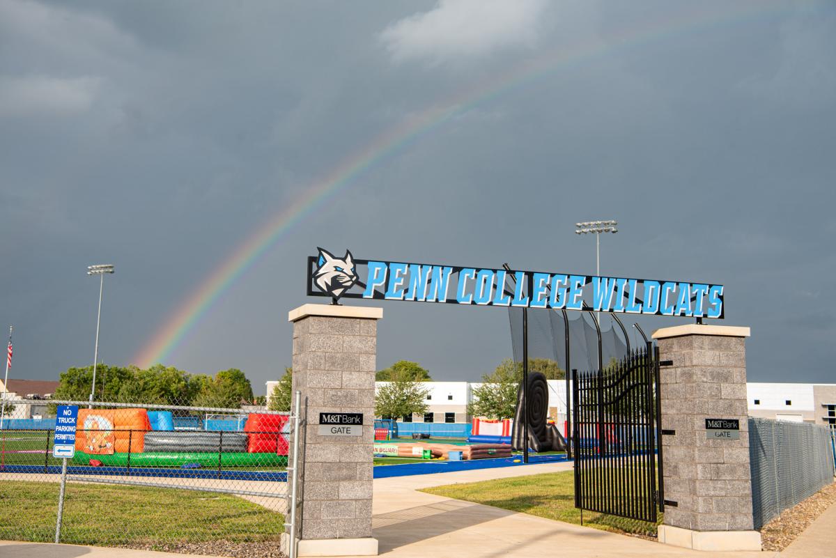 The first of Thursday's two rainbows illustrates Welcome Week's upbeat vibe.