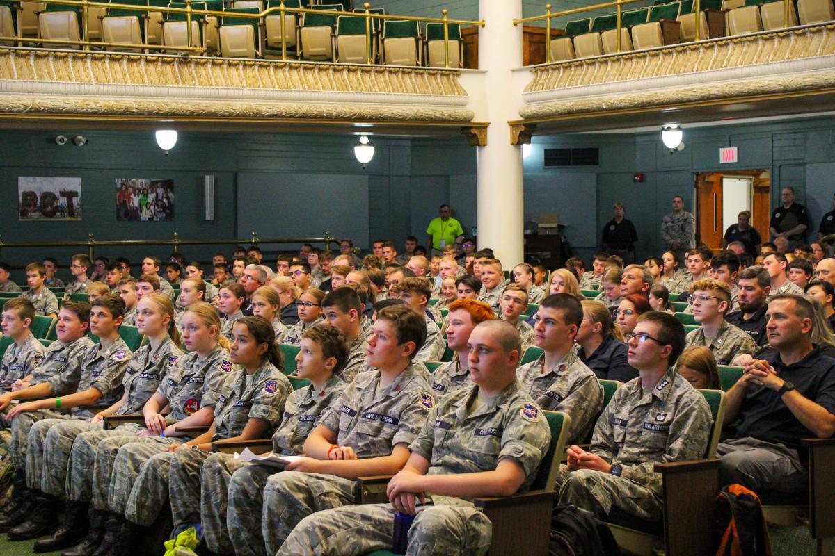 Cadets from the New York and Pennsylvania Wings of the Civil Air Patrol gather in Penn College’s Klump Academic Center Auditorium.