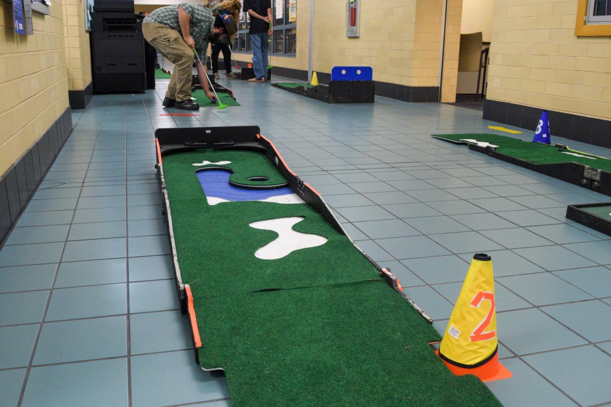 The No. 2 hole features a tricky uphill approach, as well as simulated sand and water hazards.