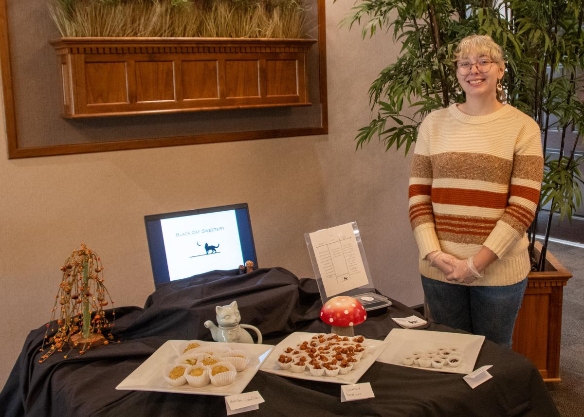 Emily E.R. Kohen, of Mill Hall, shares samples from her Black Cat Sweetery menu, including matcha cream puffs and glazed hazelnuts.