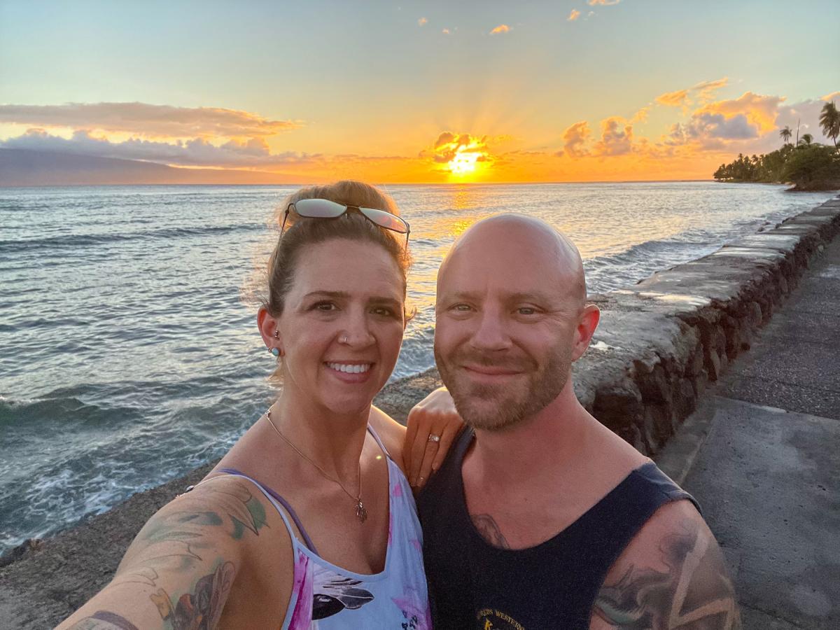 Four days before a wildfire destroyed their hometown of Lahaina, Kristen and Todd Patterson savor a sunset along the town’s historic Front Street. The Pattersons lost their apartment and all of their possessions in the fire on Hawaii’s Maui island last month. Kristen is originally from Loyalsock Township; Todd is a native of Milan, Bradford County. 