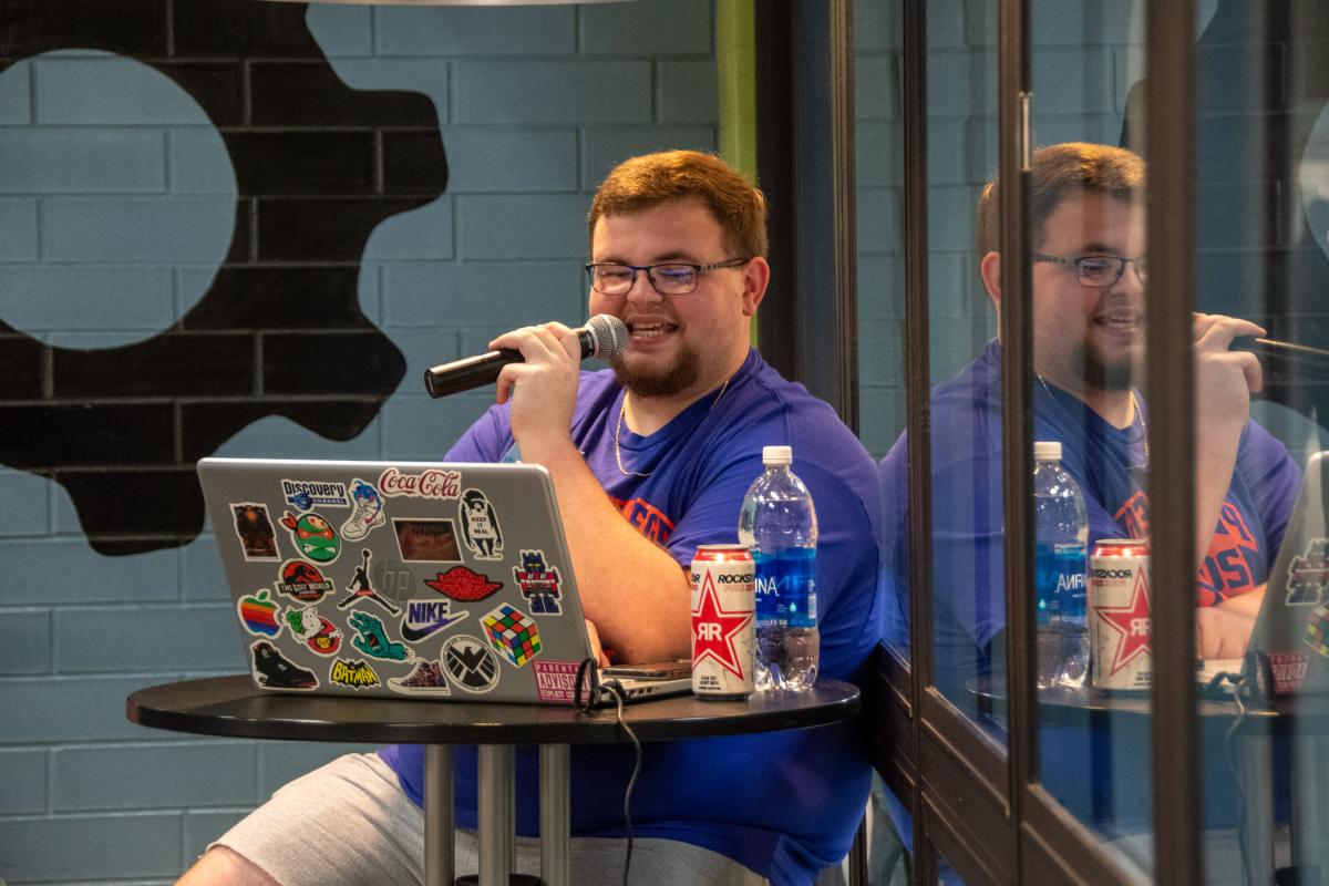 Kellor A. Schooley, a business administration student and all-around campus leader from Turbotville, calls the bingo game. He hosts bingo weekly in CC Commons.