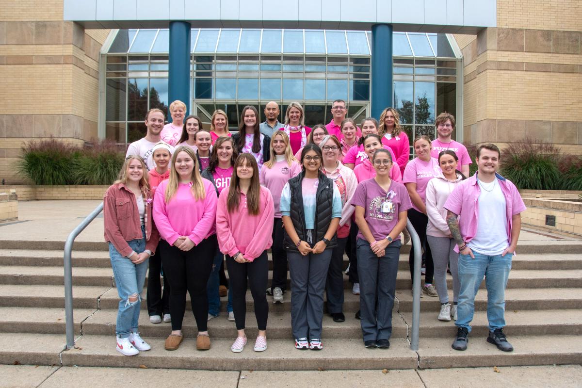 Pennsylvania College of Technology radiography students celebrate a “Pink Out” day to commemorate Breast Cancer Awareness Month. Earning a degree in radiography is the first step to becoming a mammographer (a mammogram is an X-ray that allows a radiologist to examine the breast tissue), and the importance of the work holds special meaning for many of the students and their instructors.