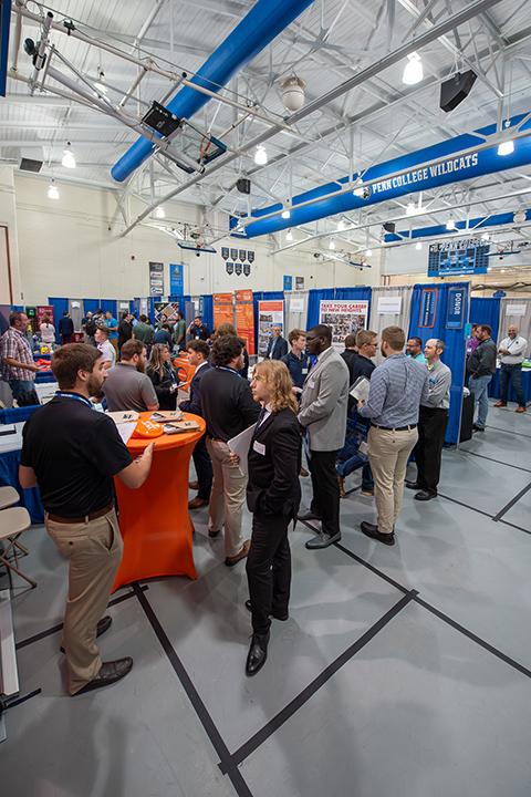 On the first day of the two-day Career Fair at Pennsylvania College of Technology, Bardo Gym, one of two large venues utilized for the event, teems with connectivity. 