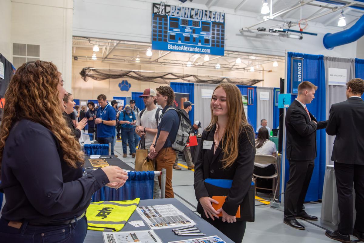 Lindsey S. Klusman, a senior in construction management, considers her options.