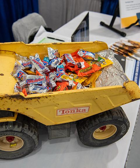 Who could resist a Tonka truck filled with candy? (This treat machine was at the Chivers Construction Co. Inc. table.)