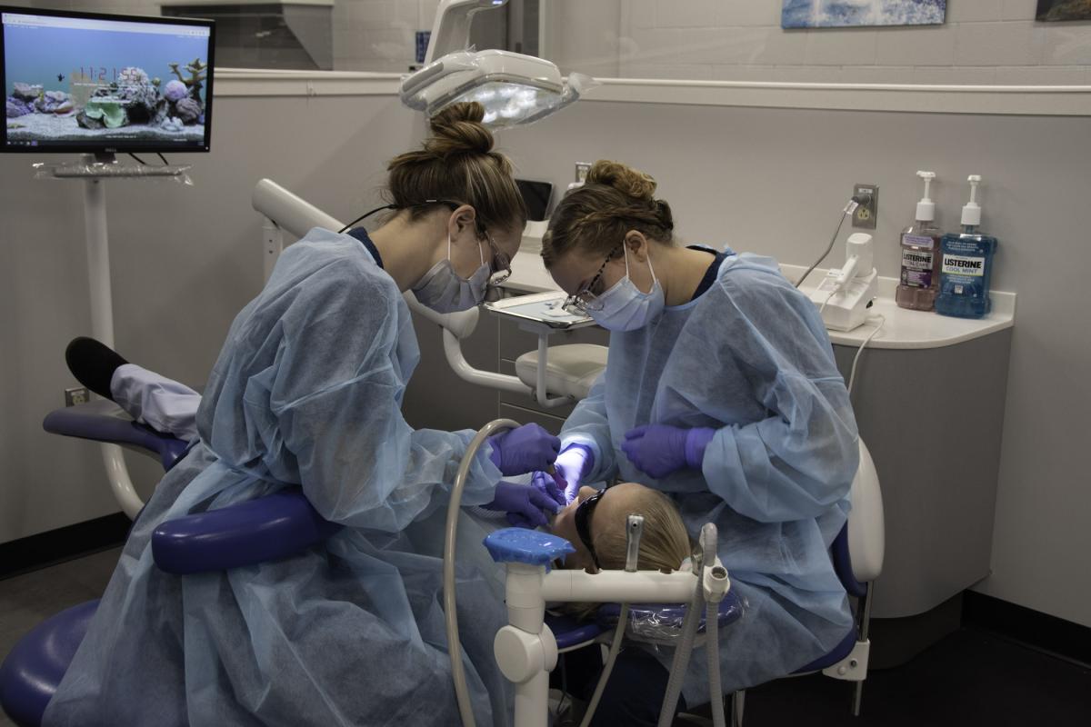 Alexandra M. Shenk (left), of Jonestown, and Ashlyn M. Eyster, of York, gain pediatrics experience.