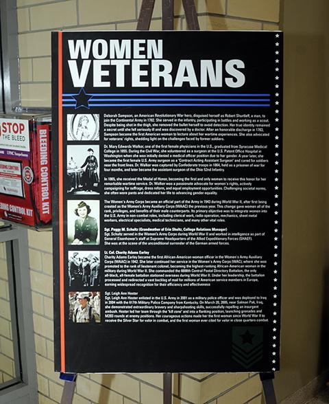 A series of displays in campus buildings imparted information on topics ranging from women in service ...