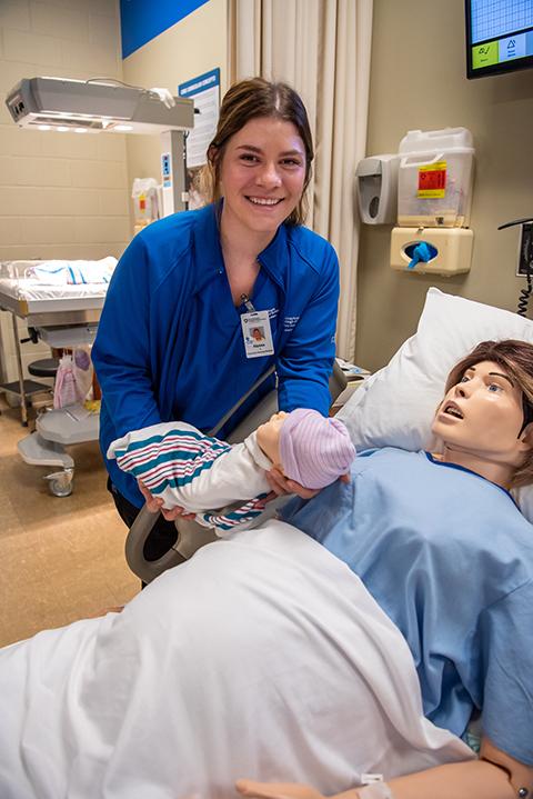 A Phillips-funded newborn simulator, soon to be delivered to Penn College, will add to the real-world laboratory experience of nursing students like Alyssa C. Remley, of Roaring Branch.