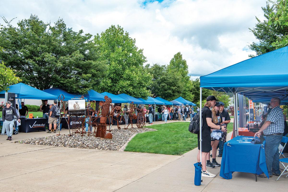 Employers interact with potential future employees during a Recruitment Day for students in automated manufacturing & machining, polymer engineering, and welding & metal fabrication majors. Employers pay a small fee to attend a Recruitment Day. That money aids students who apply for financial help through the Internship Support Fund.