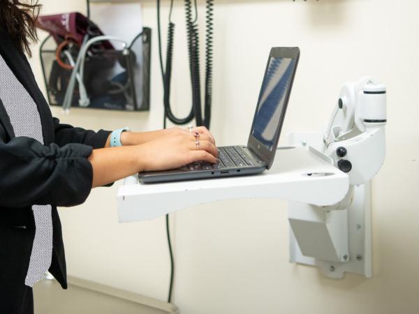 Healthcare personnel working on computer