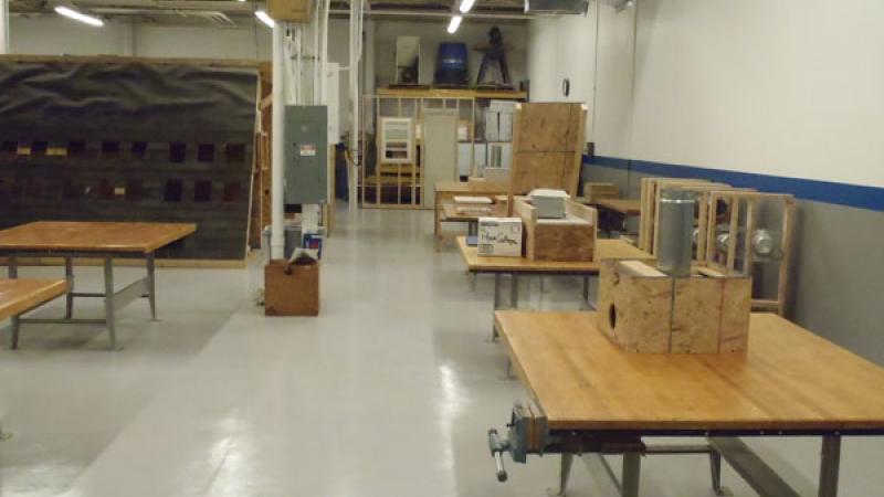 View of the Center's Tactics Lab, where Retrofit Installers apply hands-on energy efficiency retrofit techniques learned in class.