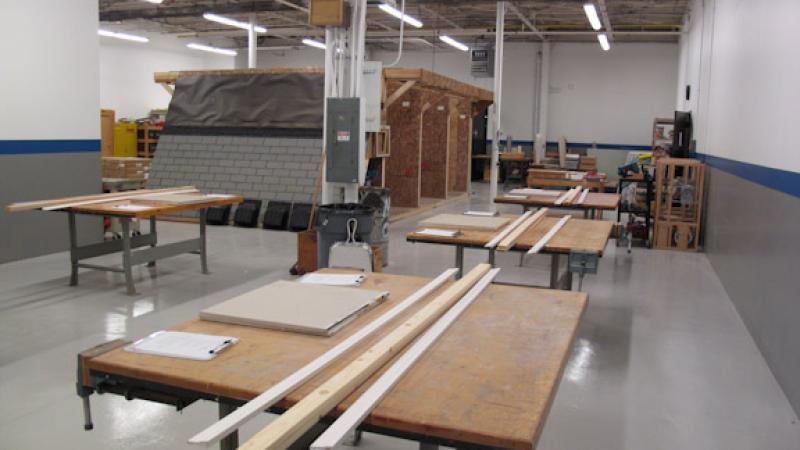 View of Weatherization Tactics lab and work benches.