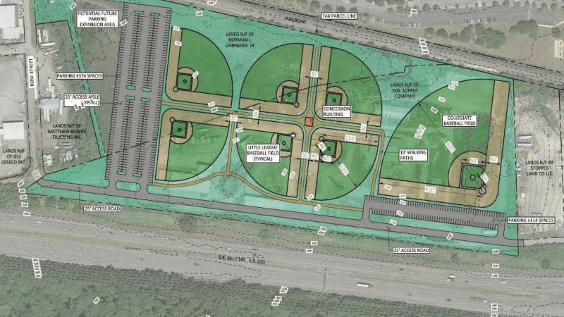 Beginning in 2023, the Wildcats will play baseball and softball on a turf field complex,  to be built south of campus by the Williamsport/Lycoming Chamber of Commerce. Image courtesy of Williamsport/Lycoming Chamber of Commerce
