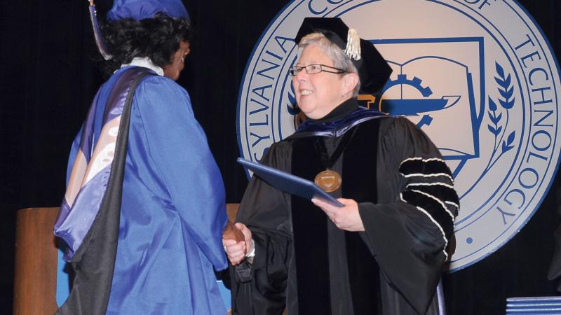 Gilmour often says that shaking the hands of students at commencement and wishing them well is one of her most gratifying experiences as president.
