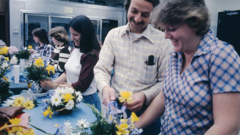 circa 1976: Basic floral design class with instructor Wayne Ettinger.