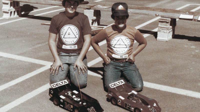 Above: Ewing, left, and his brother, Nathan, ’02, show off their remote control cars before a race at a Selinsgrove parking lot, circa 1980.