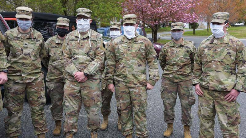 Joint Force Medical Strike Team - Penn College student Kristien Quintanilla, fifth from left, was part of a Joint Force Medical Strike Team deployed by the Pennsylvania National Guard to assist at a nursing home in Delaware County. Photo by Master Sgt. George Roach, courtesy of Pennsylvania National Guard