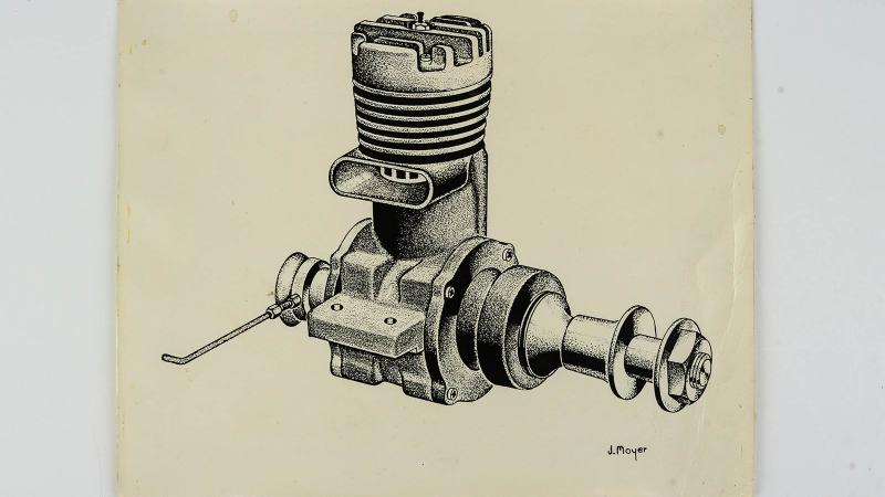 Model airplane engine illustration by J. Moyer