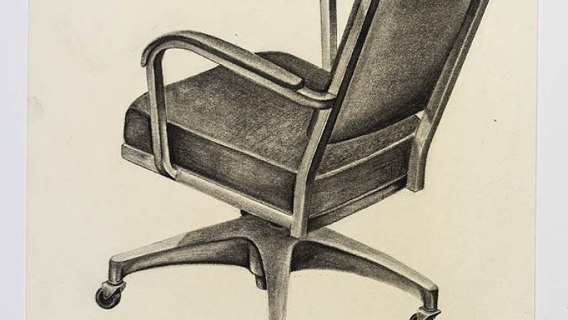 Office chair illustration by R. Bingaman, 1978