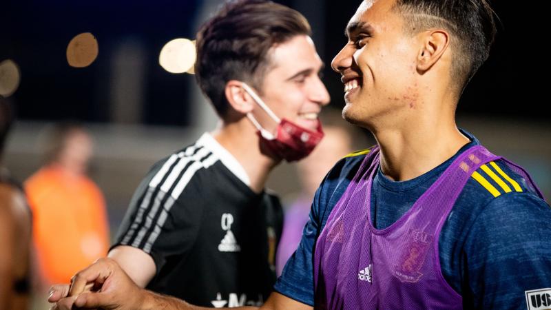 Peters, left, with Max Mata, a New Zealand professional footballer and a forward for Real Monarchs.