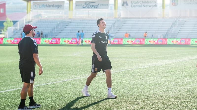 Peters on the field before the Real Monarchs' match against El Paso Locamotive Football Club.
