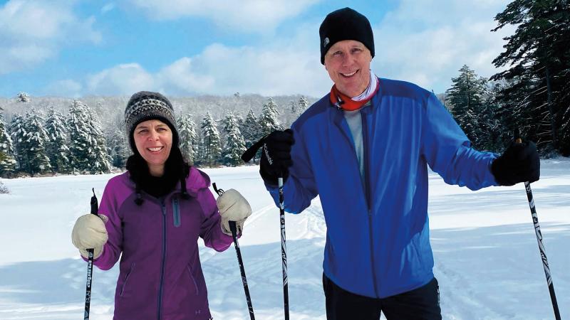 Christina and Mike take to the outdoors on cross-country skis.