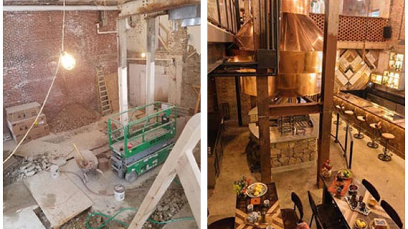 Before and after photos taken of Maydan restaurant renovation.