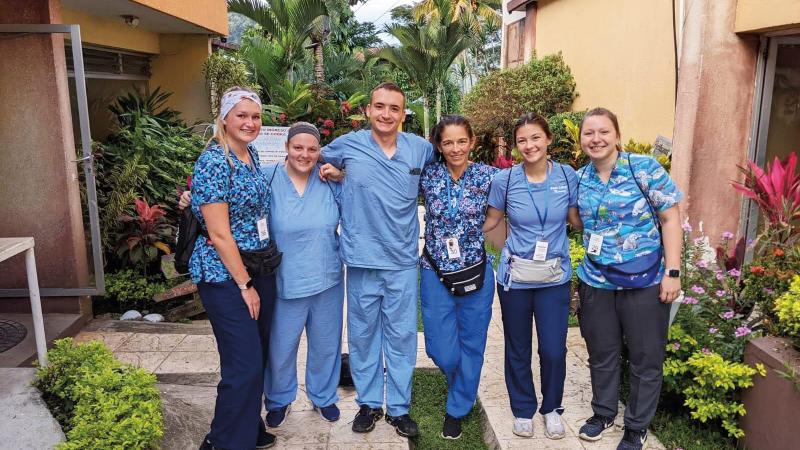 Nursing students prepare for a day of service at the weeklong medical clinic in Nueva Santa Rosa, Guatemala, which saw an average of about 300 patients per day.