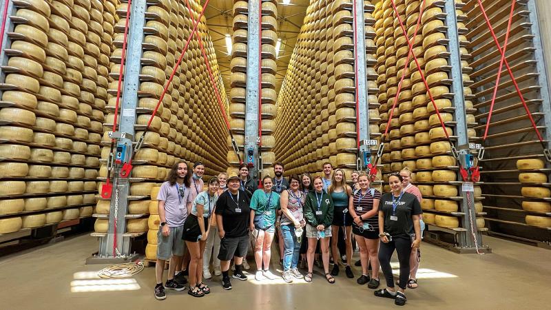 Students visit 4 Madonne Caseificio dell’Emilia,  a producer of Parmigiano-Reggiano cheese,  in Italy’s Parma region. 