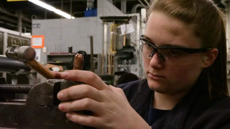 While a Penn College student, Beaver shapes a medal-winning sculpture for entry in the SkillsUSA National Championships.