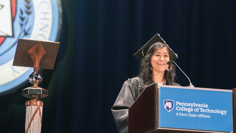 Ybarra offers the student address during a May 2022 commencement ceremony.