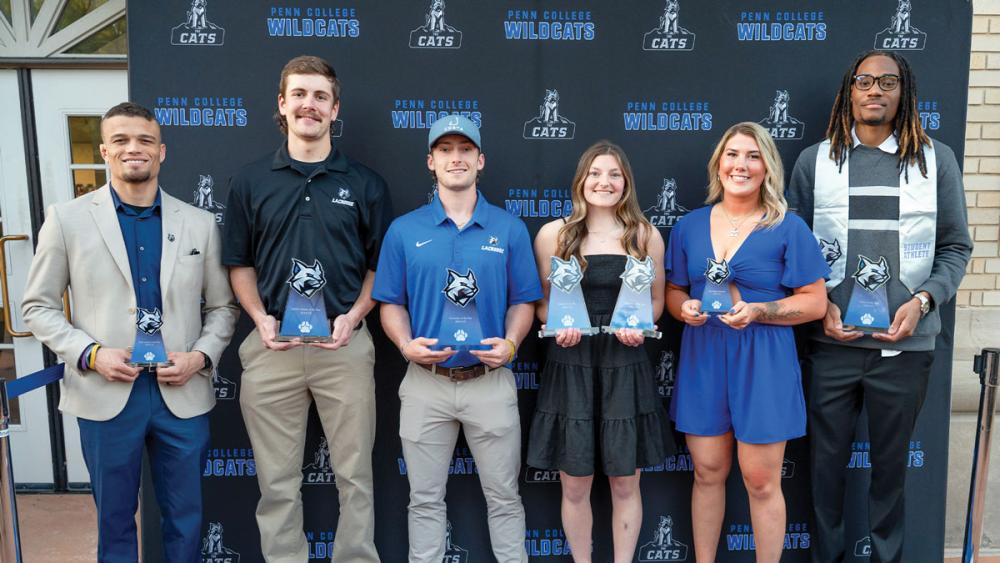 CATS (Celebrating Athletic Triumphs and Successes) Awards winners (from left) Eric D. Hunt, Walt Heiser, Elliot Dotson, Megan Kurian, Makenzie Weaver and Livingston Cross.