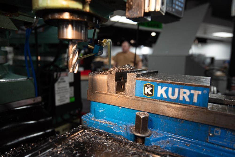 Close-up of a Kurt milling machine