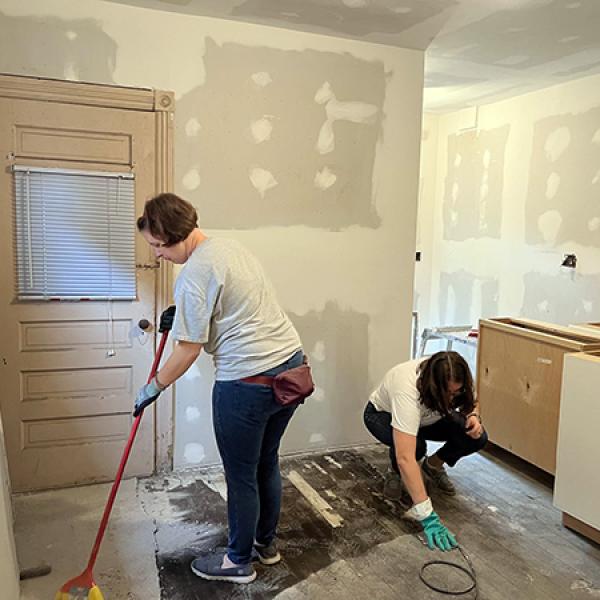 Yoder (left) and Cullin-Hetrick do their part for kitchen renovation ...