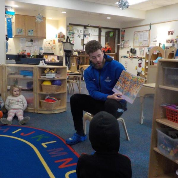 Clearly entertaining his young audience is Cavanaugh, of Greensburg, majoring in architecture & sustainable design.