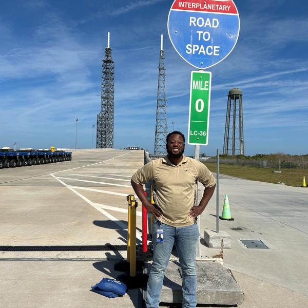 Alexander stands at Launch Complex 36 at the Cape Canaveral Space Force Station in Florida. In January 2025, Blue Origin launched its New Glenn rocket from the location.