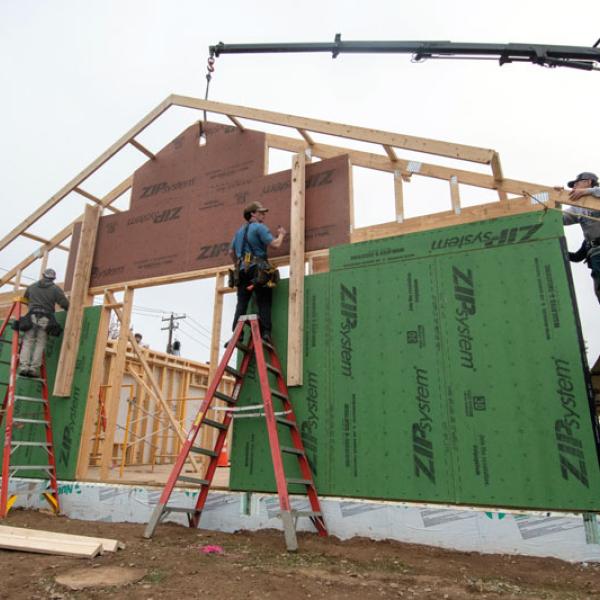 Students set trusses.